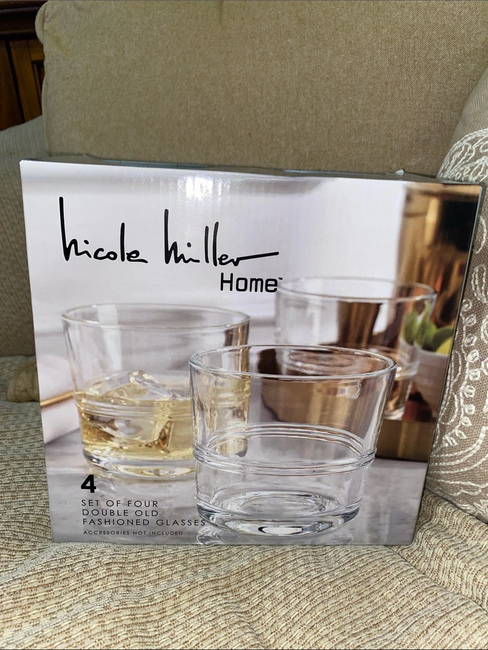 🤍NWT Nicole Miller Clear Double Old Fashioned Drinking Glasses - Set of 4